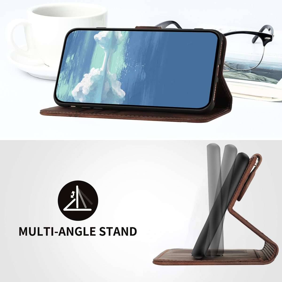 For Xiaomi 14 Pro Line Pattern Skin Feel Leather Phone Case(Coffee)