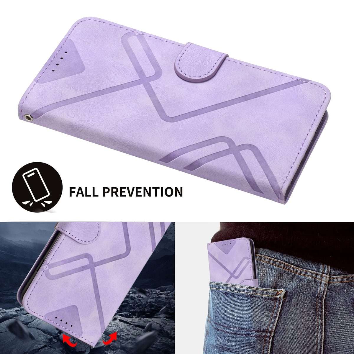 For Xiaomi 14 Pro Line Pattern Skin Feel Leather Phone Case(Light Purple)