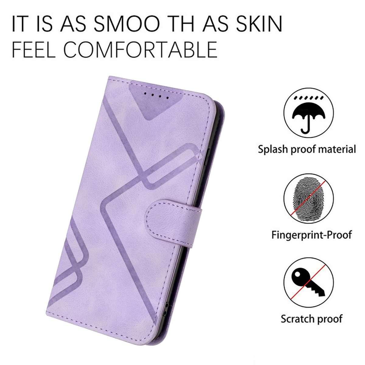 For Xiaomi 14 Pro Line Pattern Skin Feel Leather Phone Case(Light Purple)