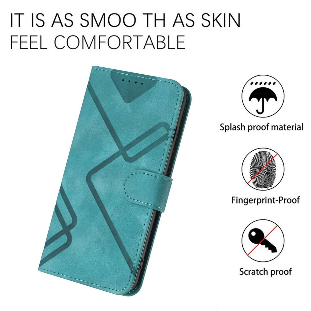 For Xiaomi 14 Pro Line Pattern Skin Feel Leather Phone Case(Light Blue)
