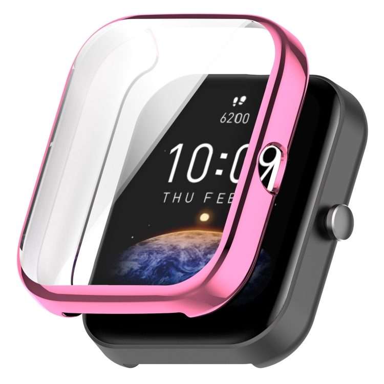 For Amazfit Bip 3 / Bip 3 Pro Universal Full Coverage TPU Electroplating Watch Protecti ... (Pink)