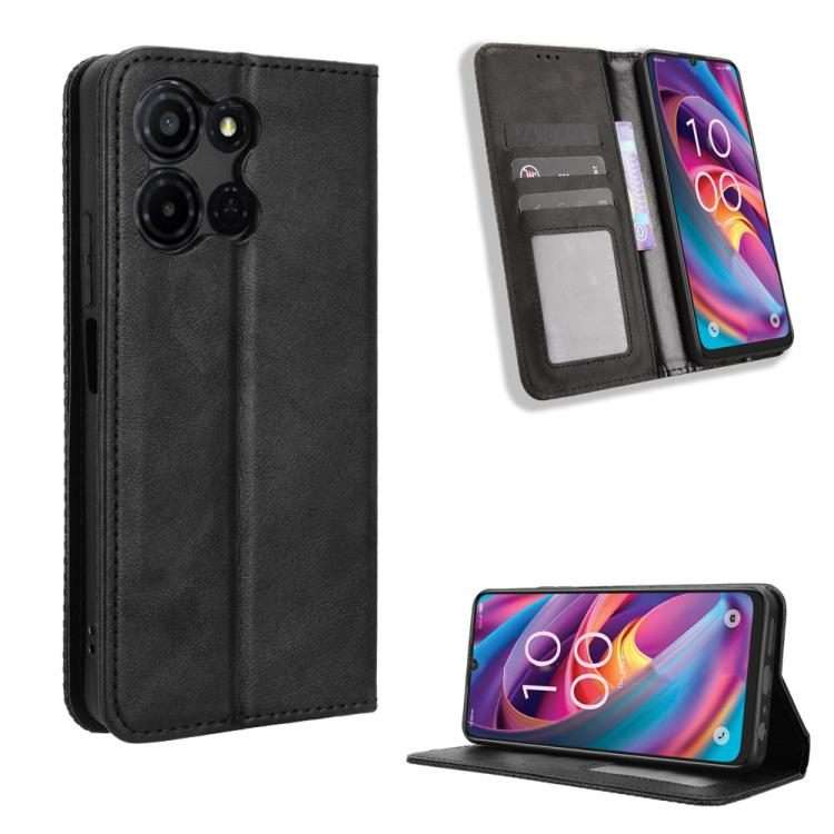 For TCL K32 5G / K33 5G Magnetic Buckle Retro Texture Leather Phone Case(Black)