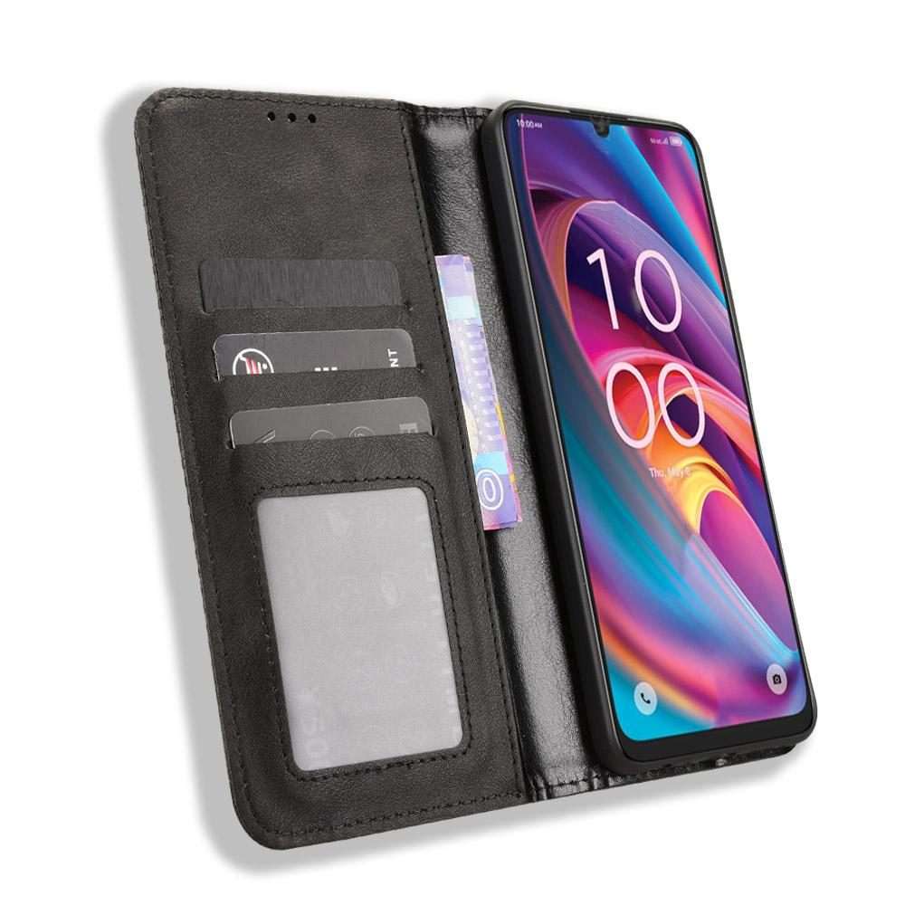 For TCL K32 5G / K33 5G Magnetic Buckle Retro Texture Leather Phone Case(Black)