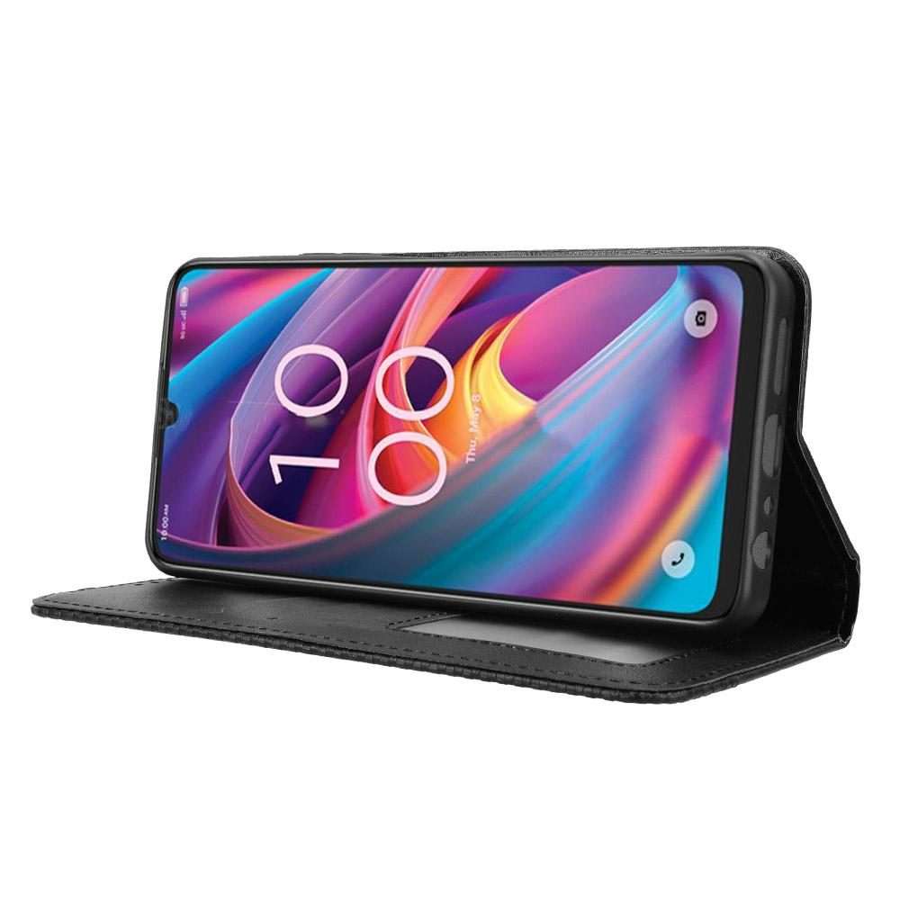 For TCL K32 5G / K33 5G Magnetic Buckle Retro Texture Leather Phone Case(Black)