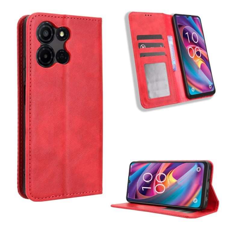 For TCL K32 5G / K33 5G Magnetic Buckle Retro Texture Leather Phone Case(Red)