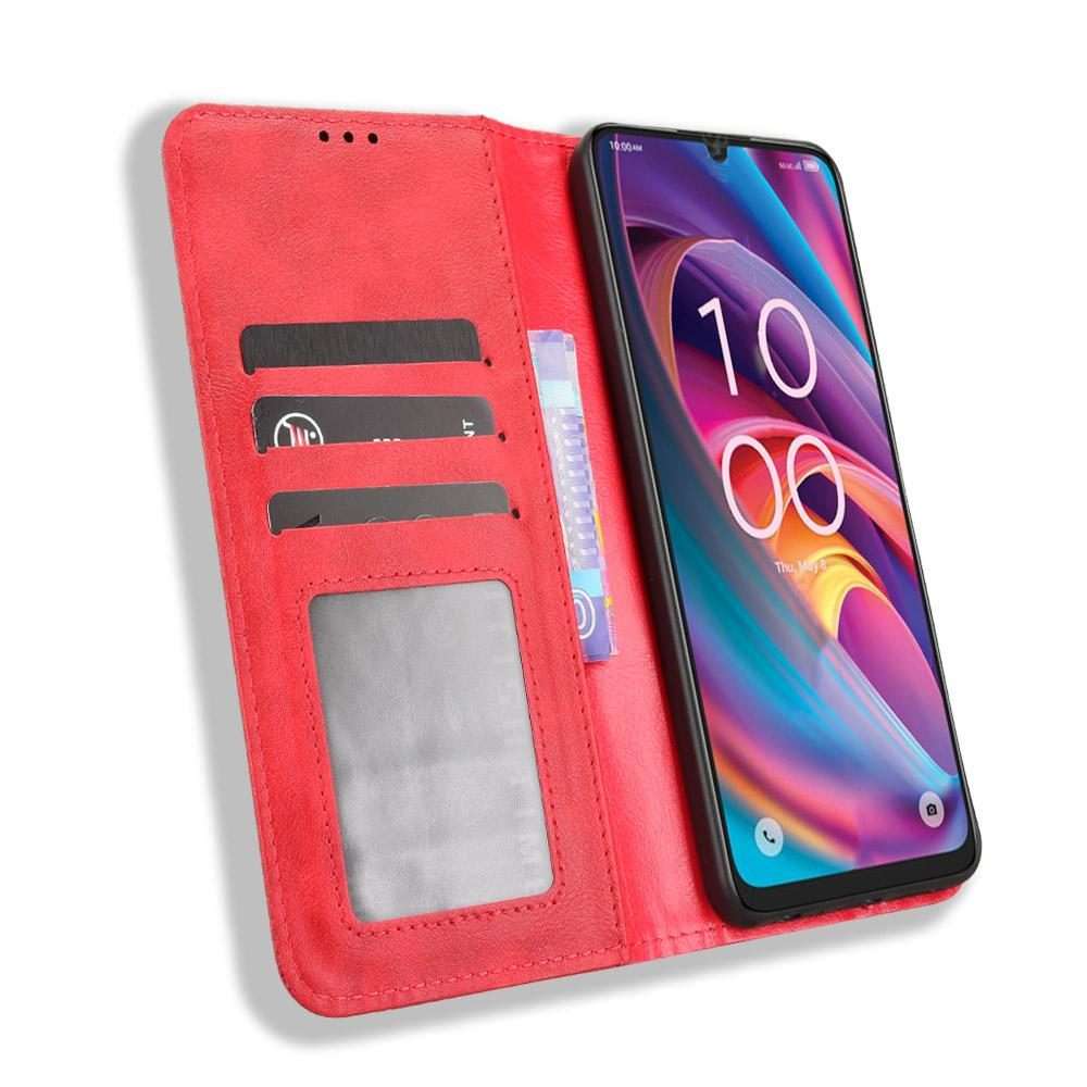 For TCL K32 5G / K33 5G Magnetic Buckle Retro Texture Leather Phone Case(Red)