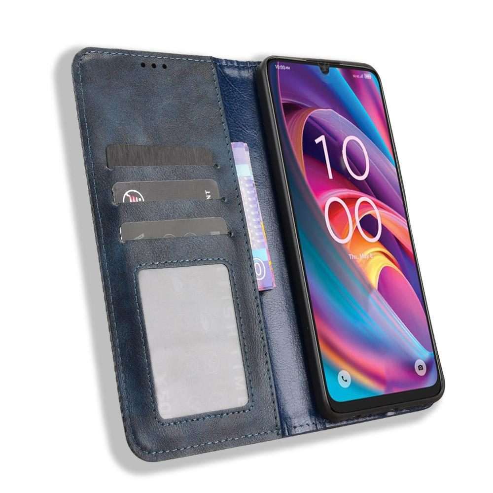 For TCL K32 5G / K33 5G Magnetic Buckle Retro Texture Leather Phone Case(Blue)