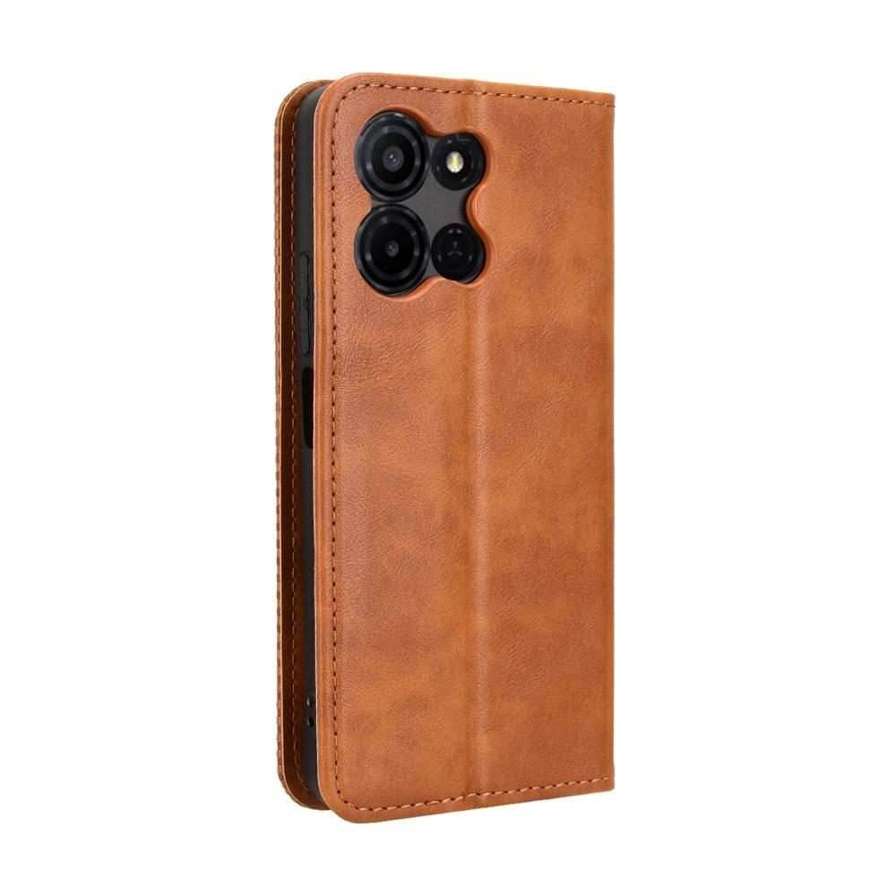 For TCL K32 5G / K33 5G Magnetic Buckle Retro Texture Leather Phone Case(Brown)
