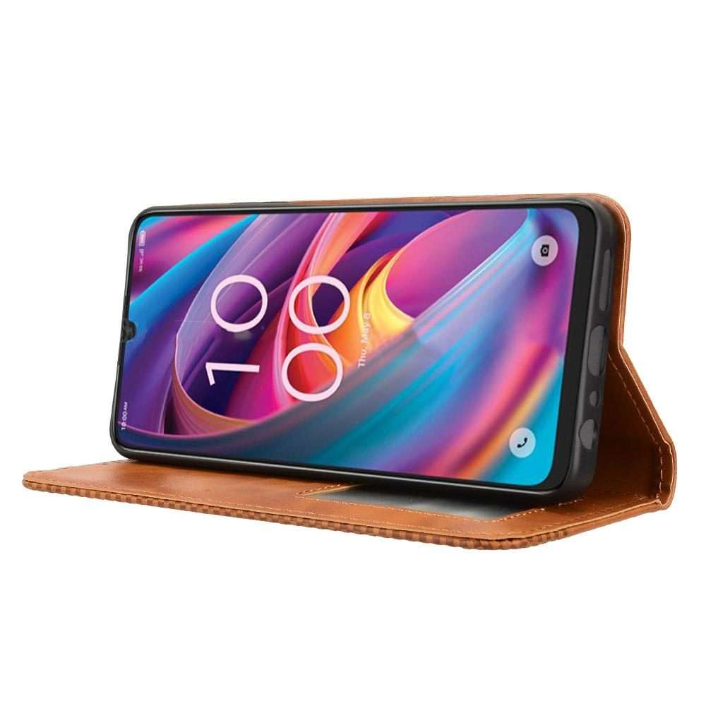 For TCL K32 5G / K33 5G Magnetic Buckle Retro Texture Leather Phone Case(Brown)