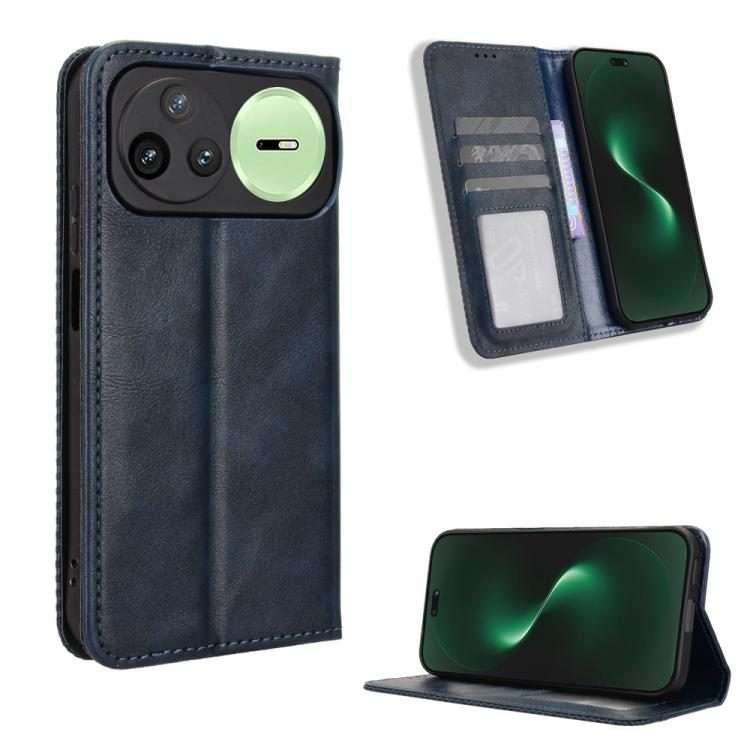 For Huawei nova 15 Pro / 15 Ultra Magnetic Buckle Retro Texture Leather Phone Case(Blue)