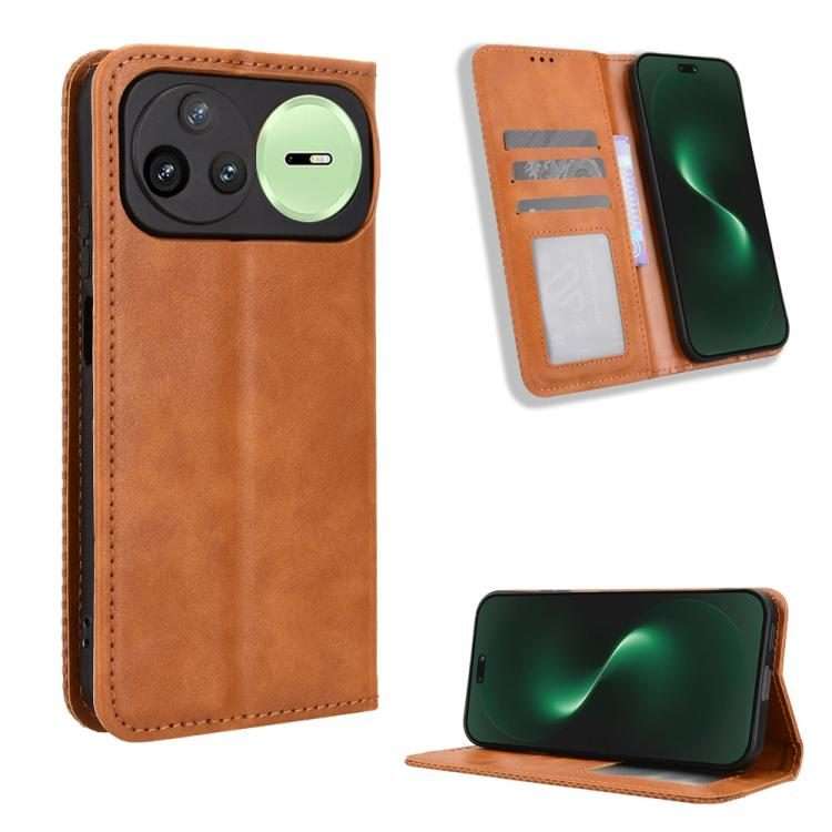 For Huawei nova 15 Pro / 15 Ultra Magnetic Buckle Retro Texture Leather Phone Case(Brown)
