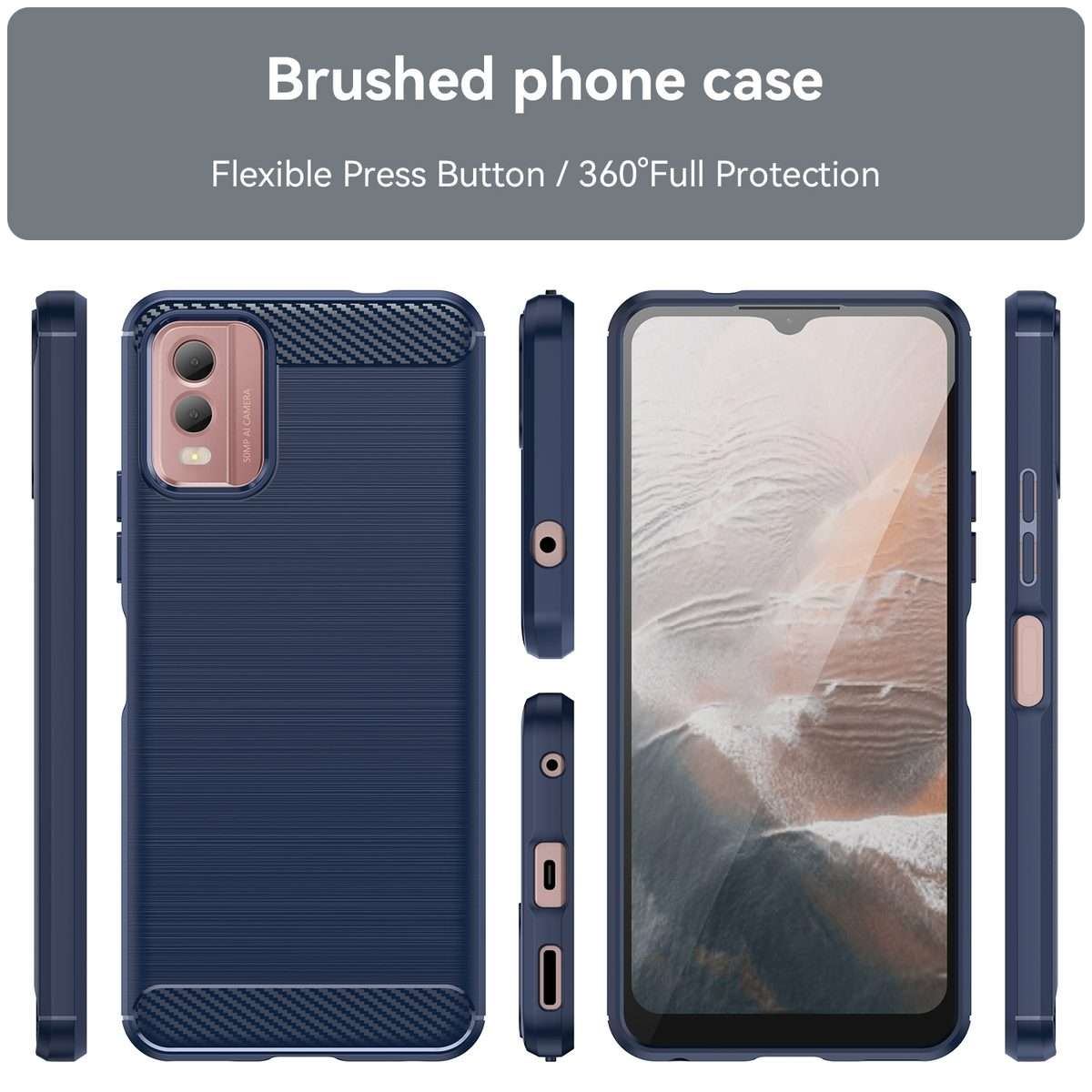 For Nokia C32 Brushed Texture Carbon Fiber TPU Phone Case(Blue)