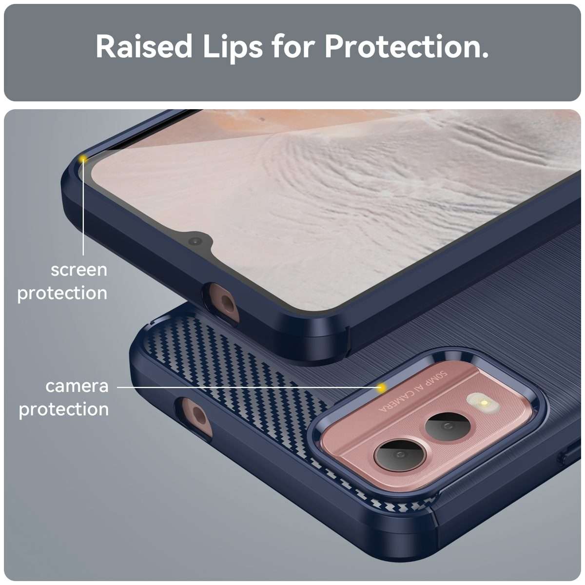For Nokia C32 Brushed Texture Carbon Fiber TPU Phone Case(Blue)