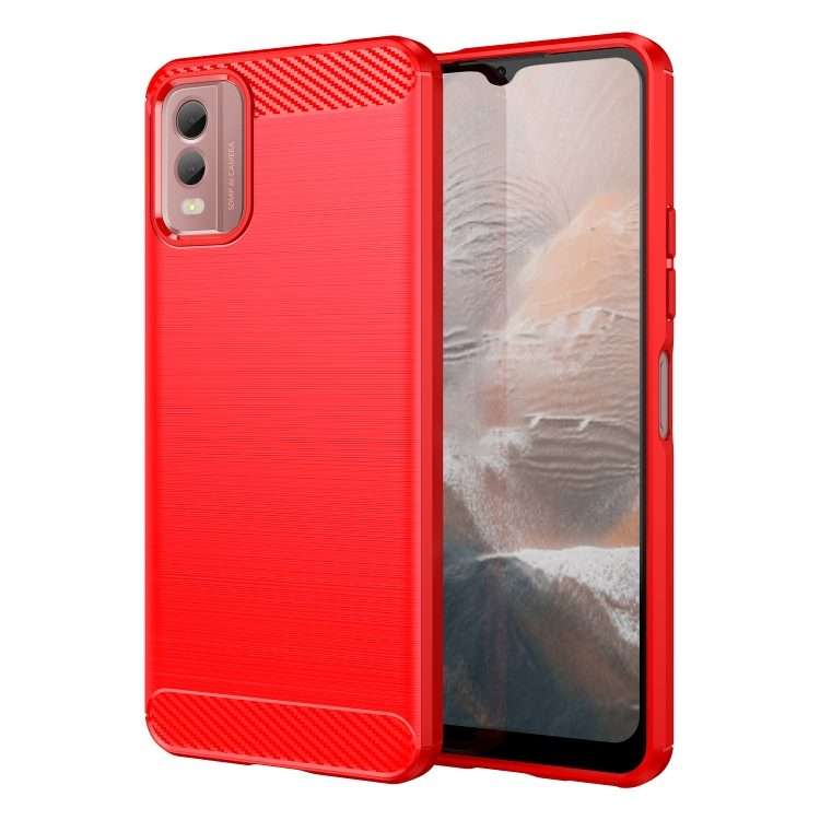 For Nokia C32 Brushed Texture Carbon Fiber TPU Phone Case(Red)