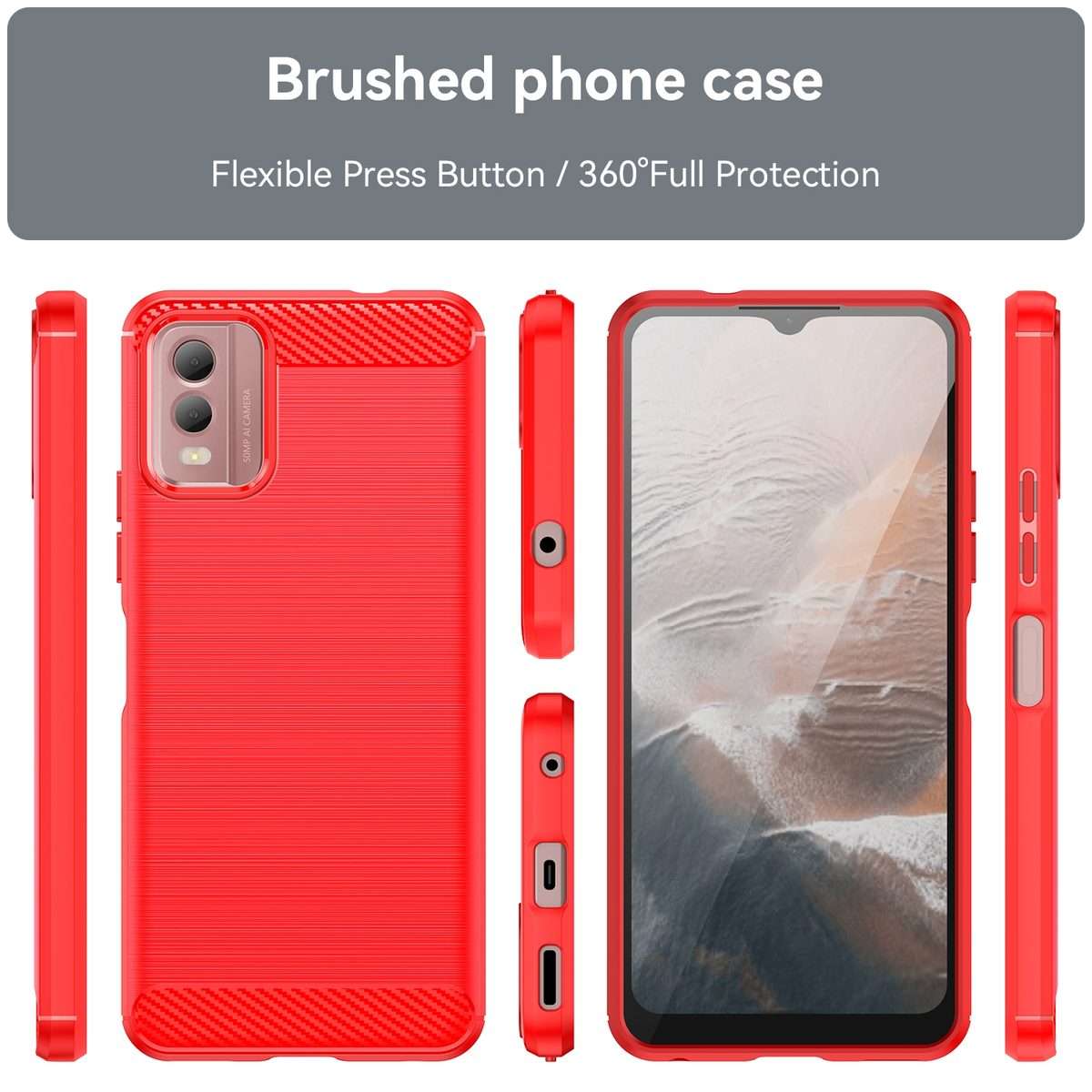 For Nokia C32 Brushed Texture Carbon Fiber TPU Phone Case(Red)