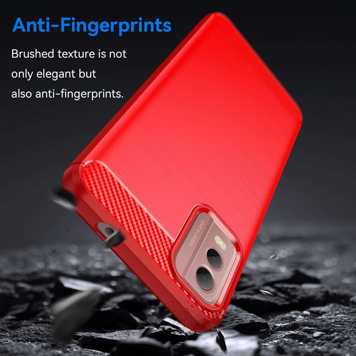 For Nokia C32 Brushed Texture Carbon Fiber TPU Phone Case(Red)