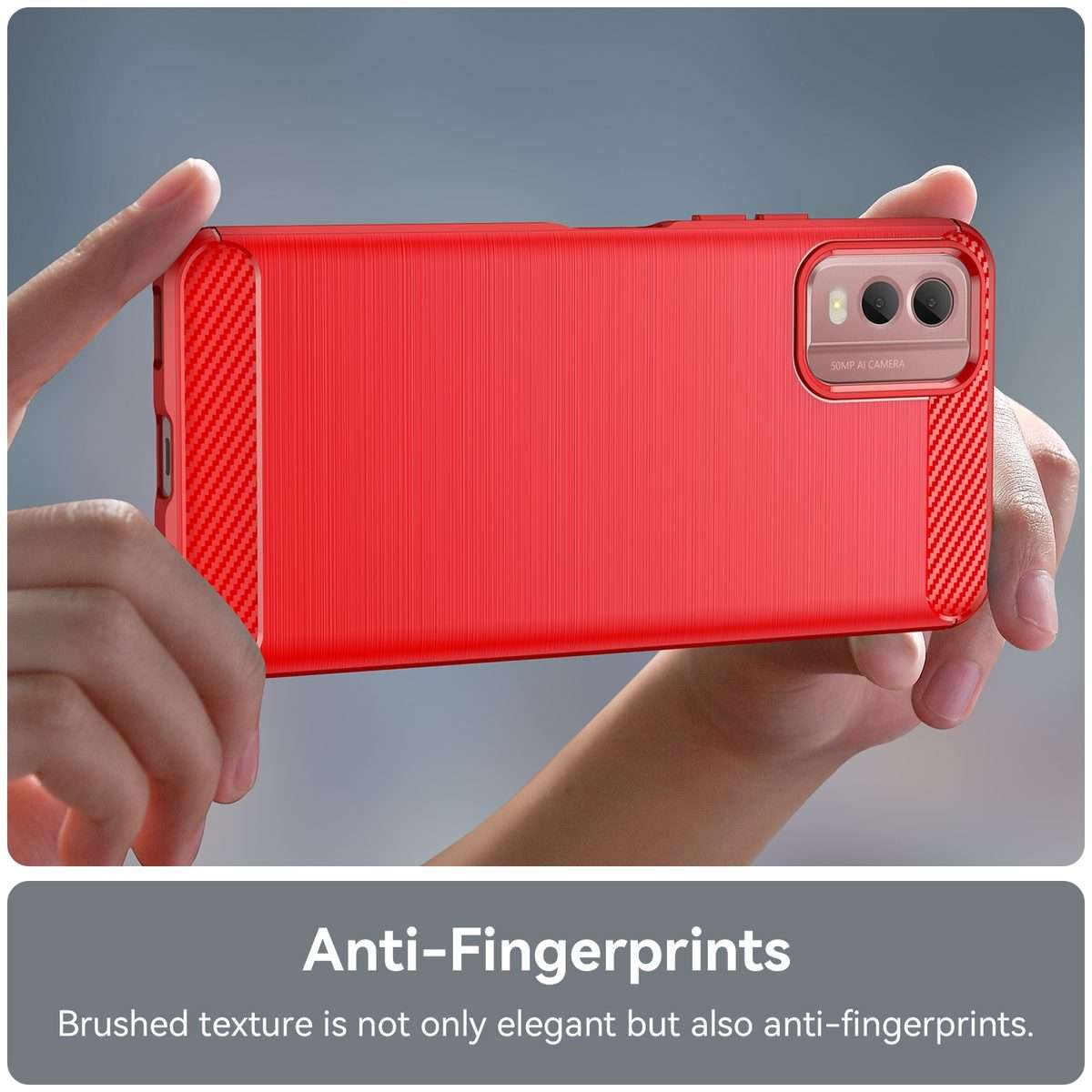 For Nokia C32 Brushed Texture Carbon Fiber TPU Phone Case(Red)