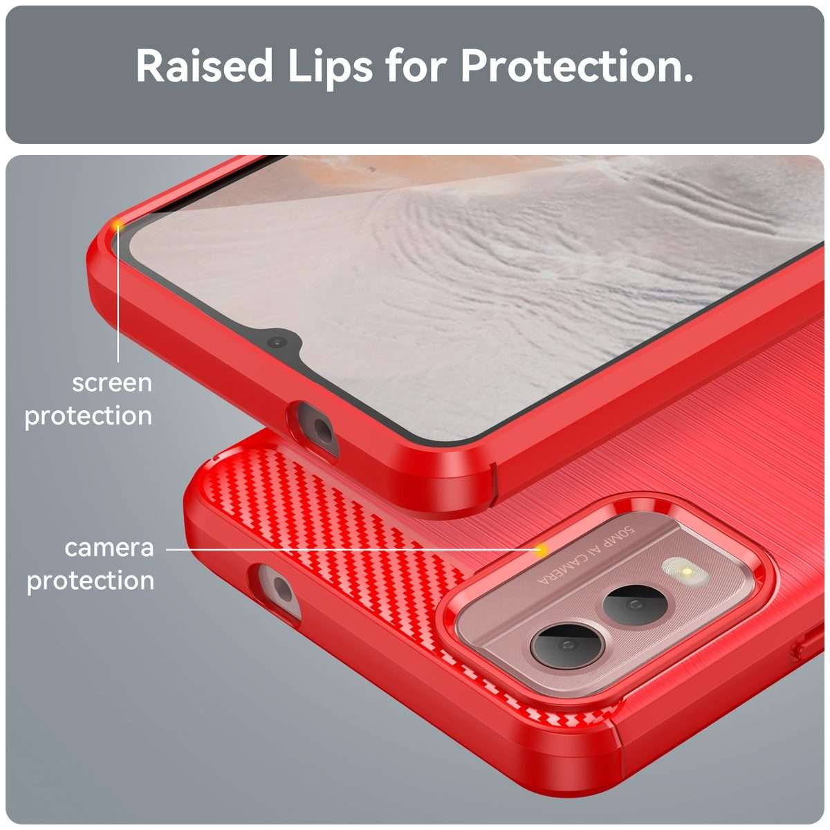 For Nokia C32 Brushed Texture Carbon Fiber TPU Phone Case(Red)
