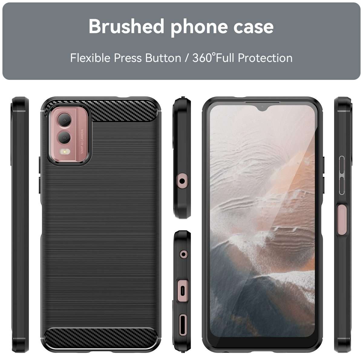 For Nokia C32 Brushed Texture Carbon Fiber TPU Phone Case(Black)