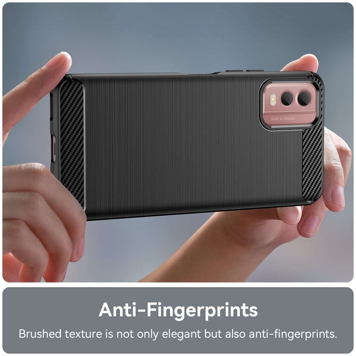For Nokia C32 Brushed Texture Carbon Fiber TPU Phone Case(Black)
