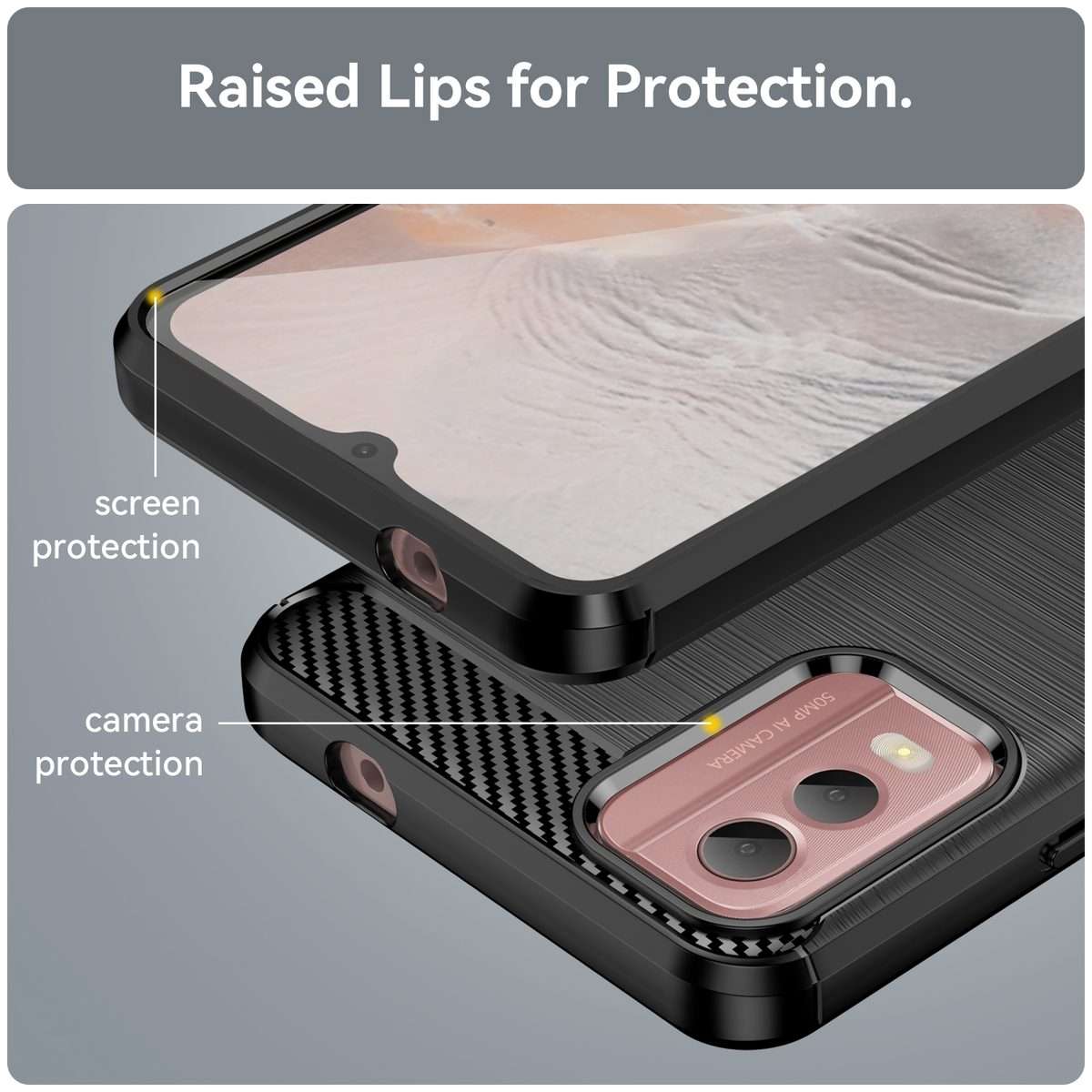For Nokia C32 Brushed Texture Carbon Fiber TPU Phone Case(Black)