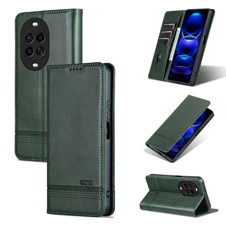 For Huawei Nova 14 Pro AZNS Magnetic Calf Texture Flip Leather Phone Case(Dark Green)