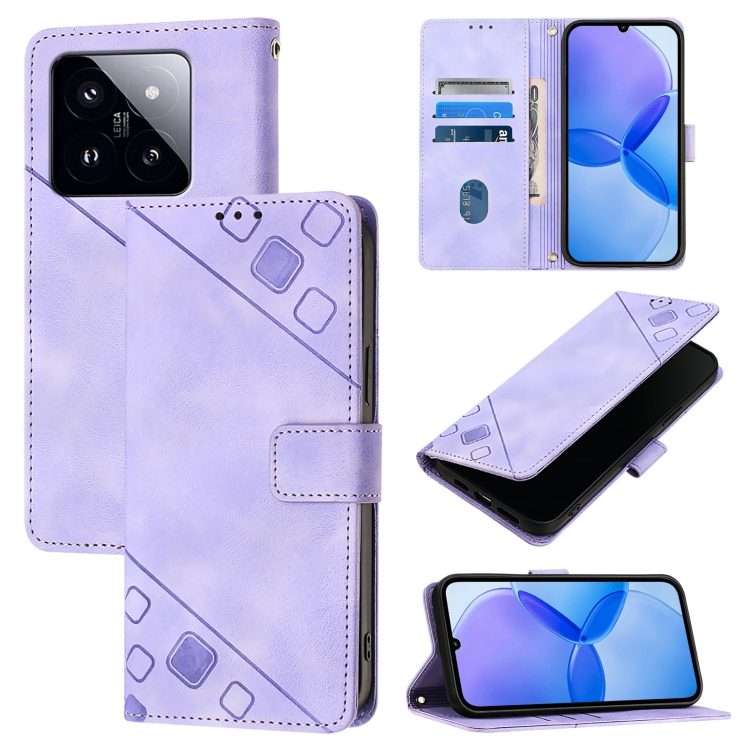 For Xiaomi 14 Pro Skin Feel Embossed Leather Phone Case(Light Purple)