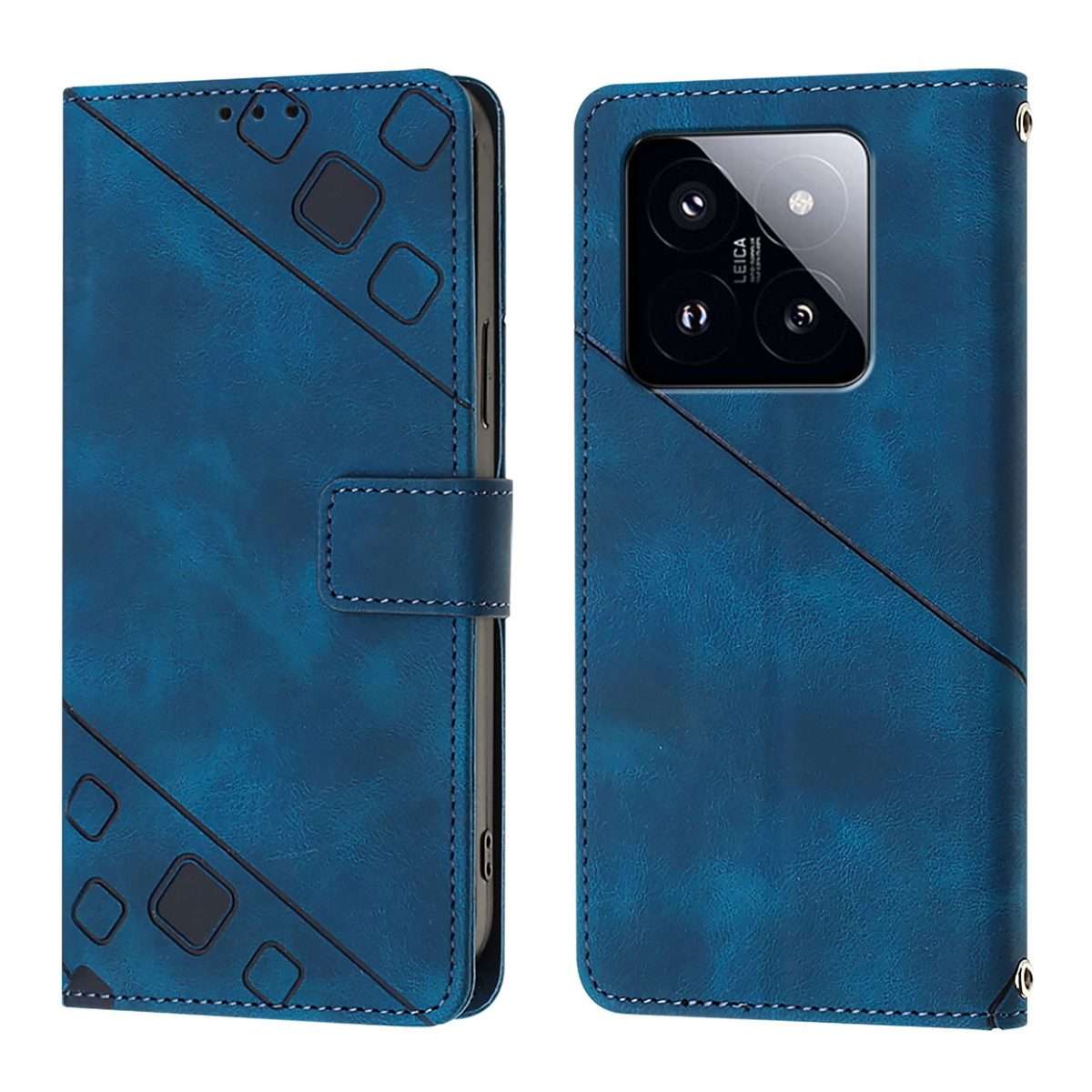 For Xiaomi 14 Pro Skin Feel Embossed Leather Phone Case(Blue)