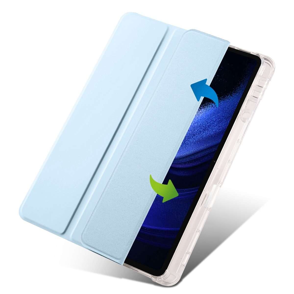 For Xiaomi Pad 7 / 7 Pro 3-fold Clear TPU Smart Leather Tablet Case with Pen Slot(Ice Blue)