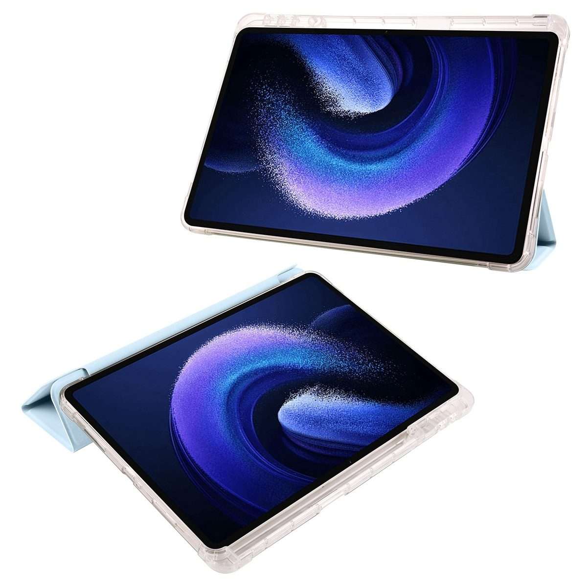 For Xiaomi Pad 7 / 7 Pro 3-fold Clear TPU Smart Leather Tablet Case with Pen Slot(Ice Blue)