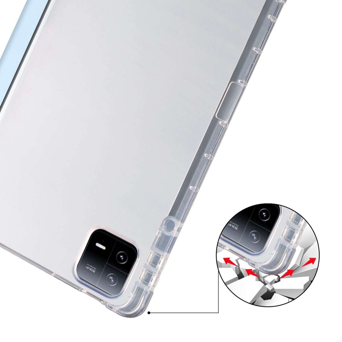 For Xiaomi Pad 7 / 7 Pro 3-fold Clear TPU Smart Leather Tablet Case with Pen Slot(Ice Blue)