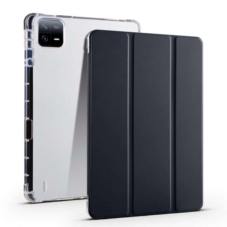 For Xiaomi Pad 7 / 7 Pro 3-fold Clear TPU Smart Leather Tablet Case with Pen Slot(Black)