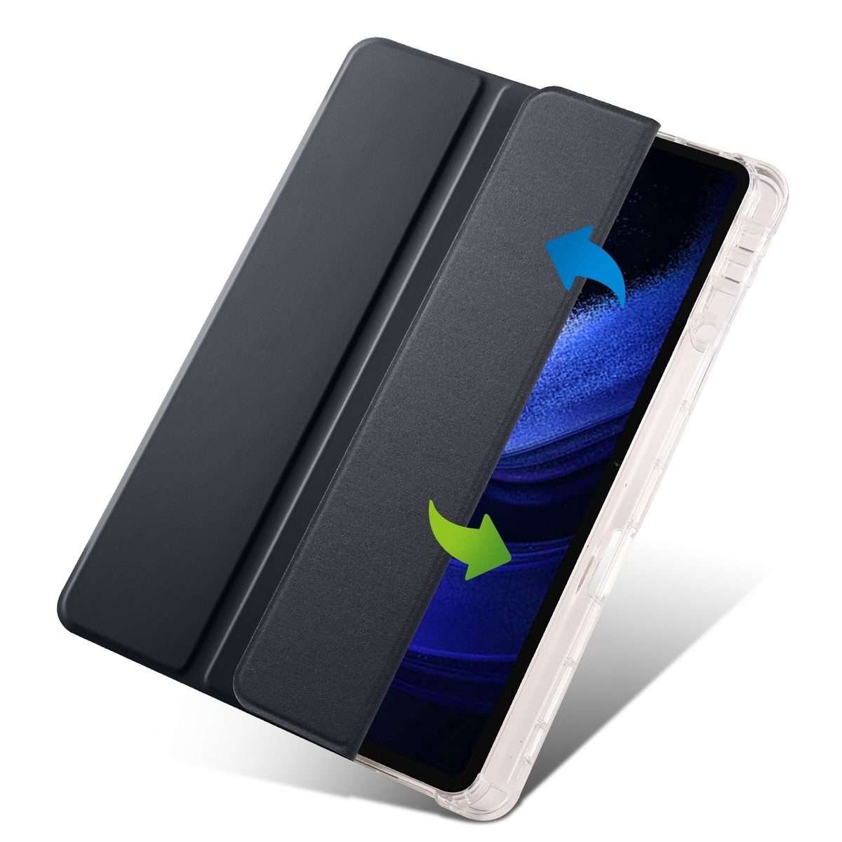 For Xiaomi Pad 7 / 7 Pro 3-fold Clear TPU Smart Leather Tablet Case with Pen Slot(Black)
