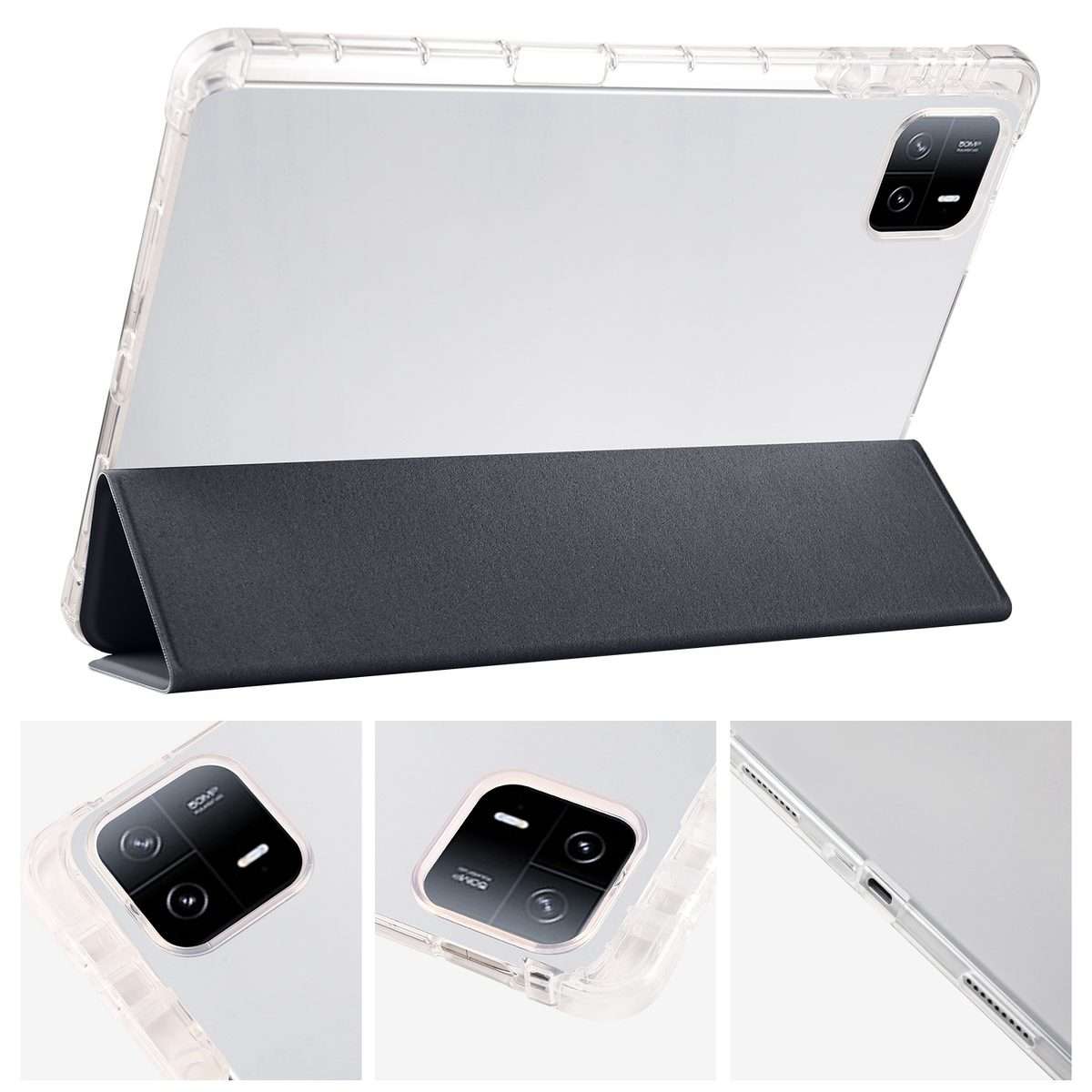 For Xiaomi Pad 7 / 7 Pro 3-fold Clear TPU Smart Leather Tablet Case with Pen Slot(Black)