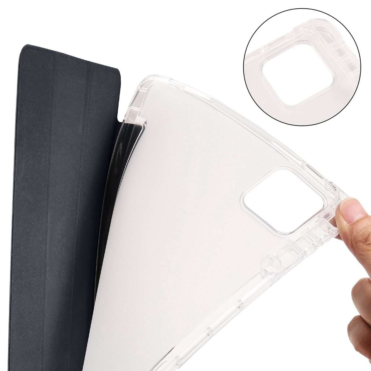 For Xiaomi Pad 7 / 7 Pro 3-fold Clear TPU Smart Leather Tablet Case with Pen Slot(Black)