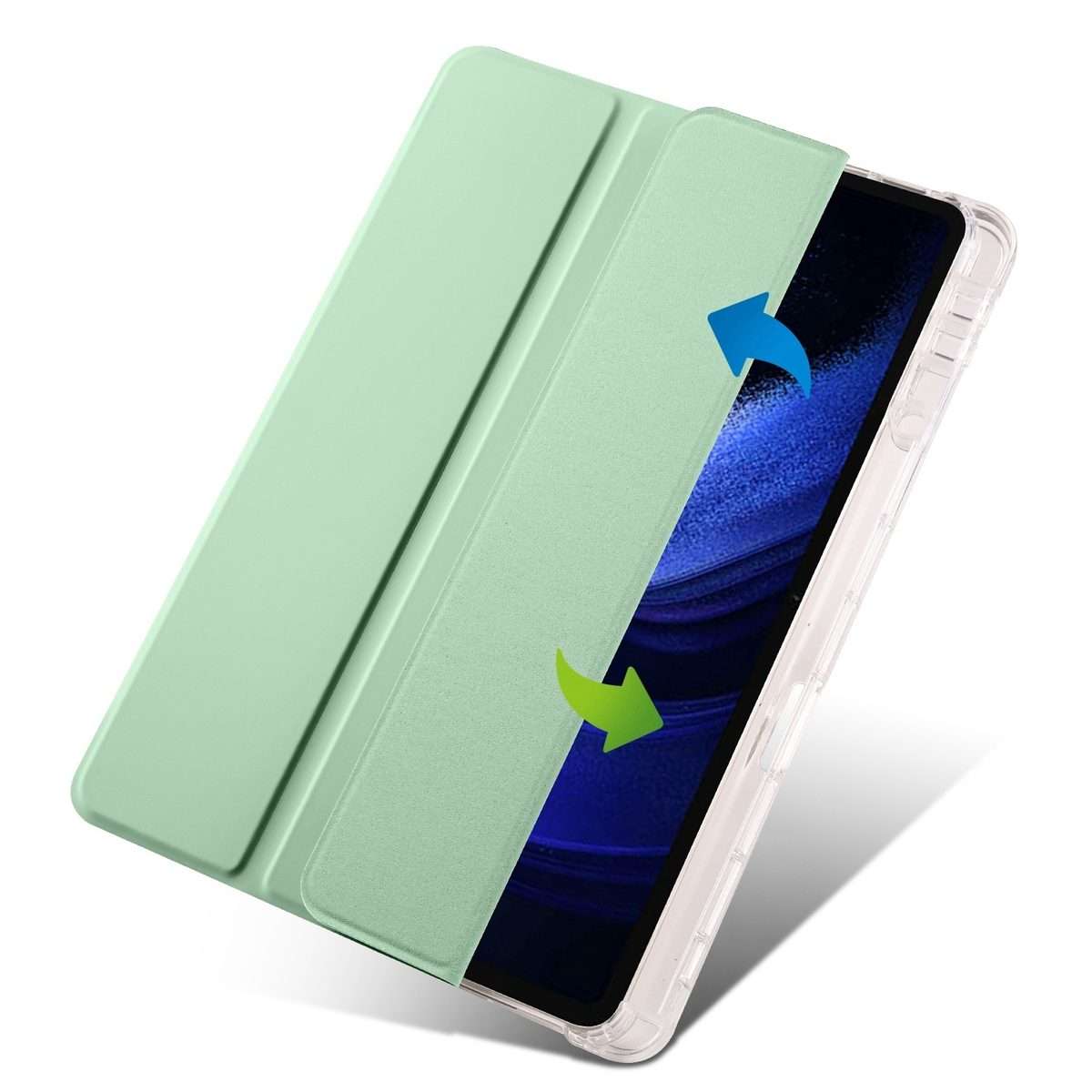 For Xiaomi Pad 7 / 7 Pro 3-fold Clear TPU Smart Leather Tablet Case with Pen Slot(Green)