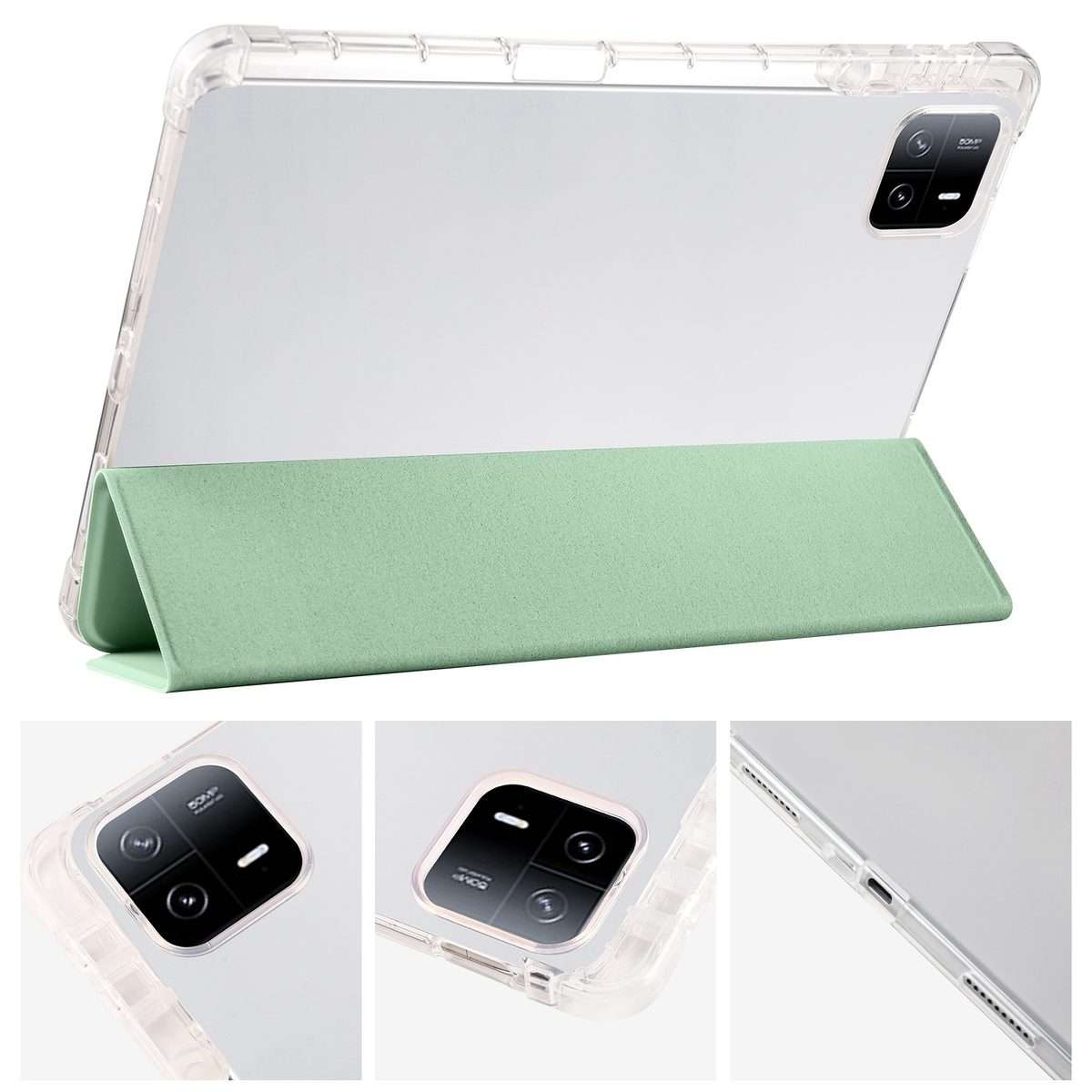 For Xiaomi Pad 7 / 7 Pro 3-fold Clear TPU Smart Leather Tablet Case with Pen Slot(Green)
