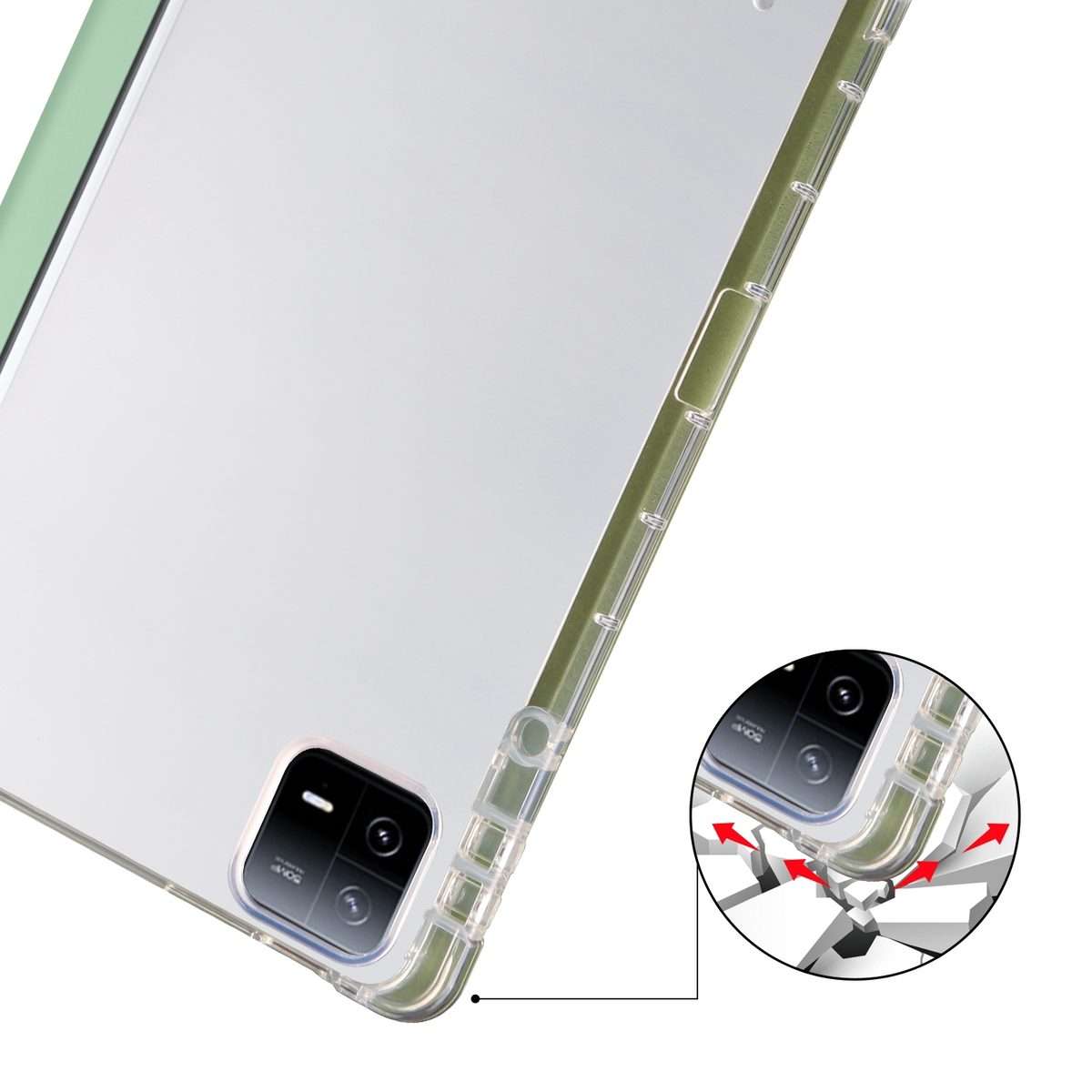 For Xiaomi Pad 7 / 7 Pro 3-fold Clear TPU Smart Leather Tablet Case with Pen Slot(Green)