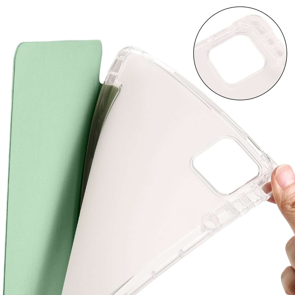 For Xiaomi Pad 7 / 7 Pro 3-fold Clear TPU Smart Leather Tablet Case with Pen Slot(Green)