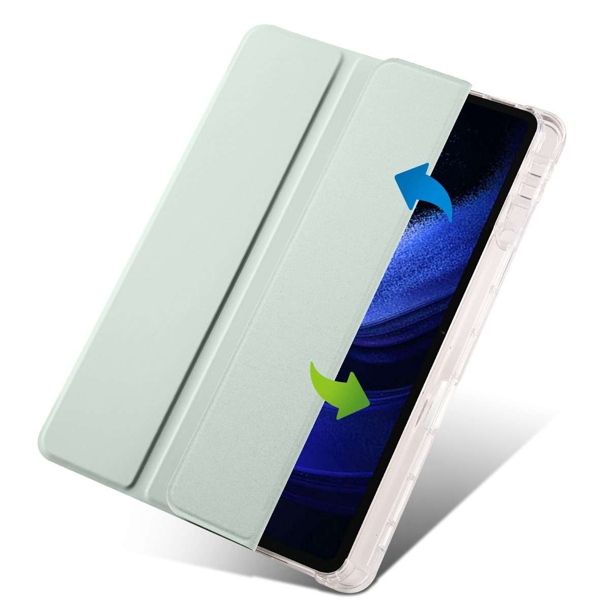 For Xiaomi Pad 7 / 7 Pro 3-fold Clear TPU Smart Leather Tablet Case with Pen Slot(Light Green)