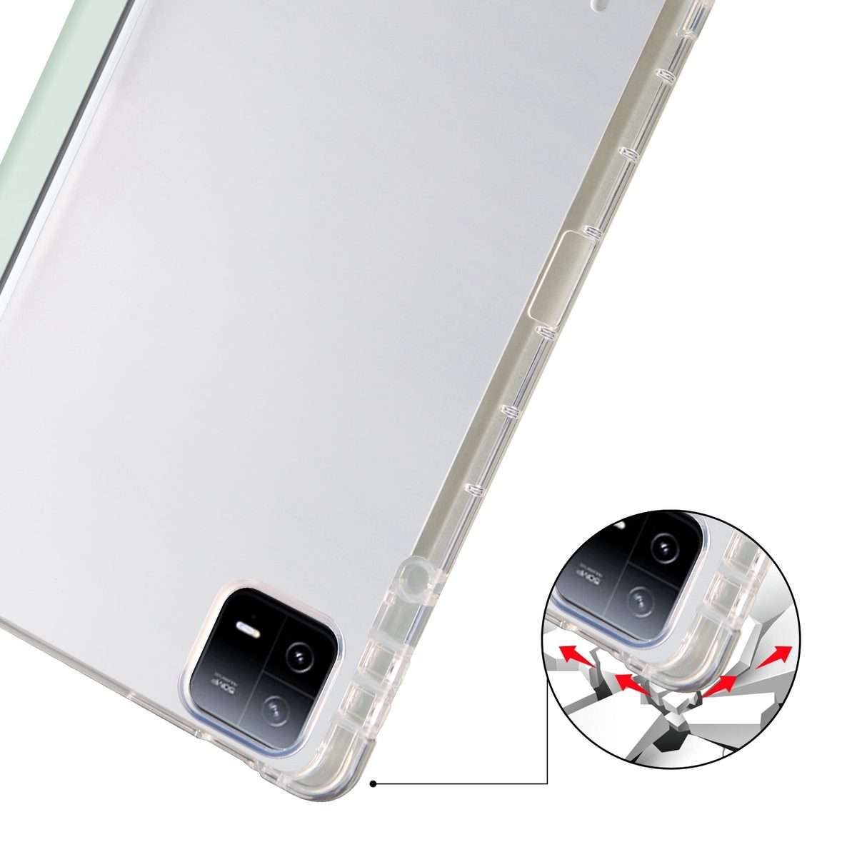 For Xiaomi Pad 7 / 7 Pro 3-fold Clear TPU Smart Leather Tablet Case with Pen Slot(Light Green)