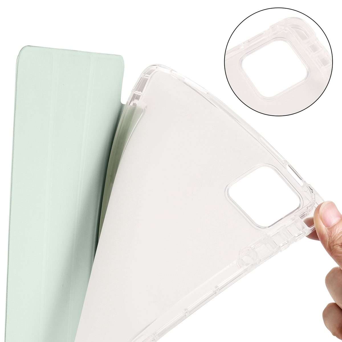 For Xiaomi Pad 7 / 7 Pro 3-fold Clear TPU Smart Leather Tablet Case with Pen Slot(Light Green)