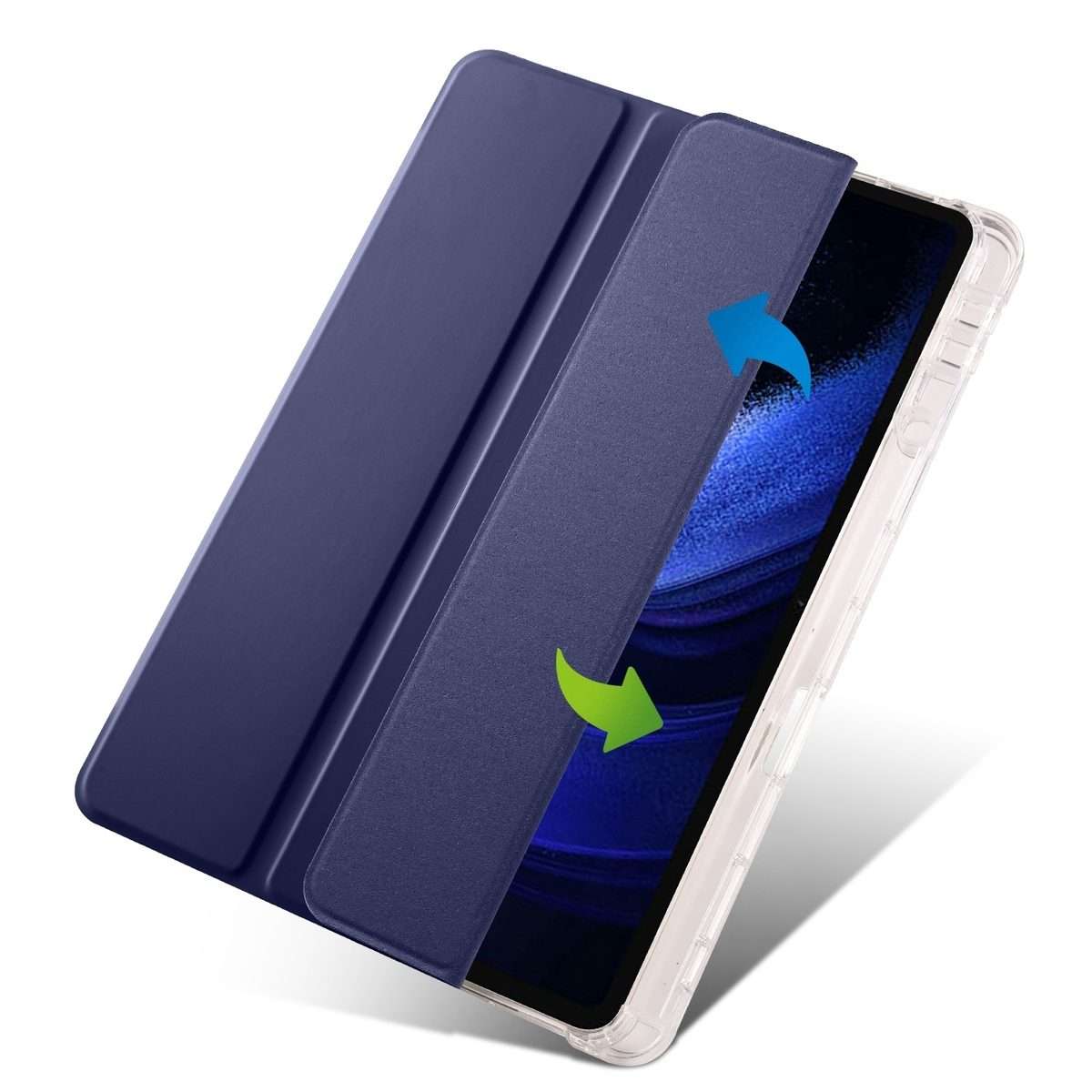 For Xiaomi Pad 7 / 7 Pro 3-fold Clear TPU Smart Leather Tablet Case with Pen Slot(Dark Blue)