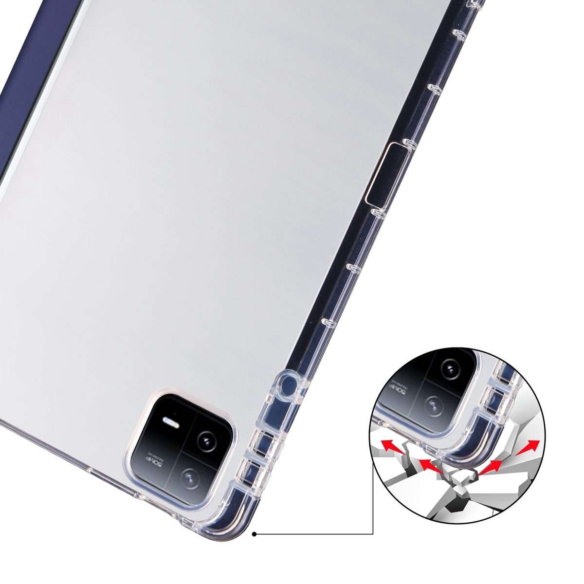 For Xiaomi Pad 7 / 7 Pro 3-fold Clear TPU Smart Leather Tablet Case with Pen Slot(Dark Blue)