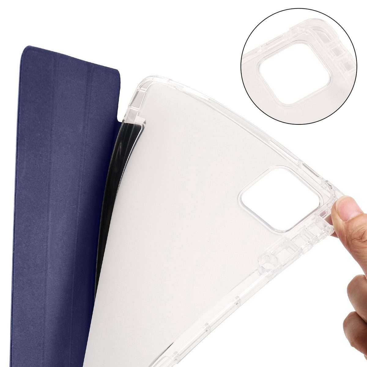 For Xiaomi Pad 7 / 7 Pro 3-fold Clear TPU Smart Leather Tablet Case with Pen Slot(Dark Blue)