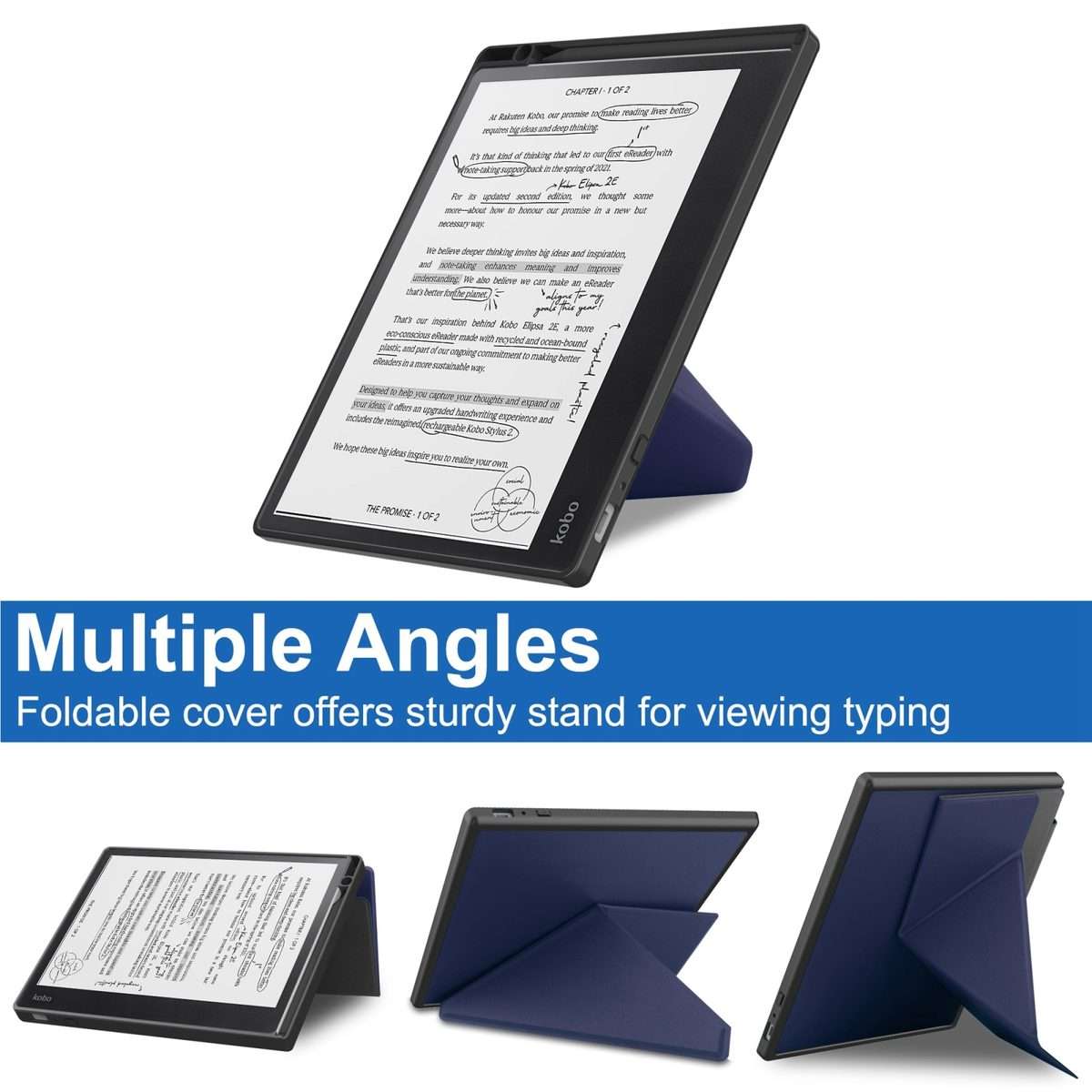 For Kobo Elipsa 2E Solid Color Deformation TPU Leather Smart Tablet Case(Dark Blue)