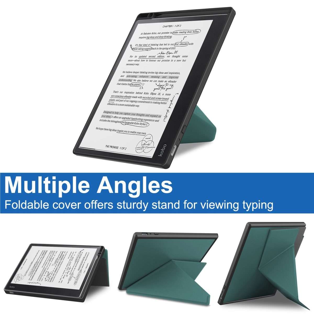 For Kobo Elipsa 2E Solid Color Deformation TPU Leather Smart Tablet Case(Green)