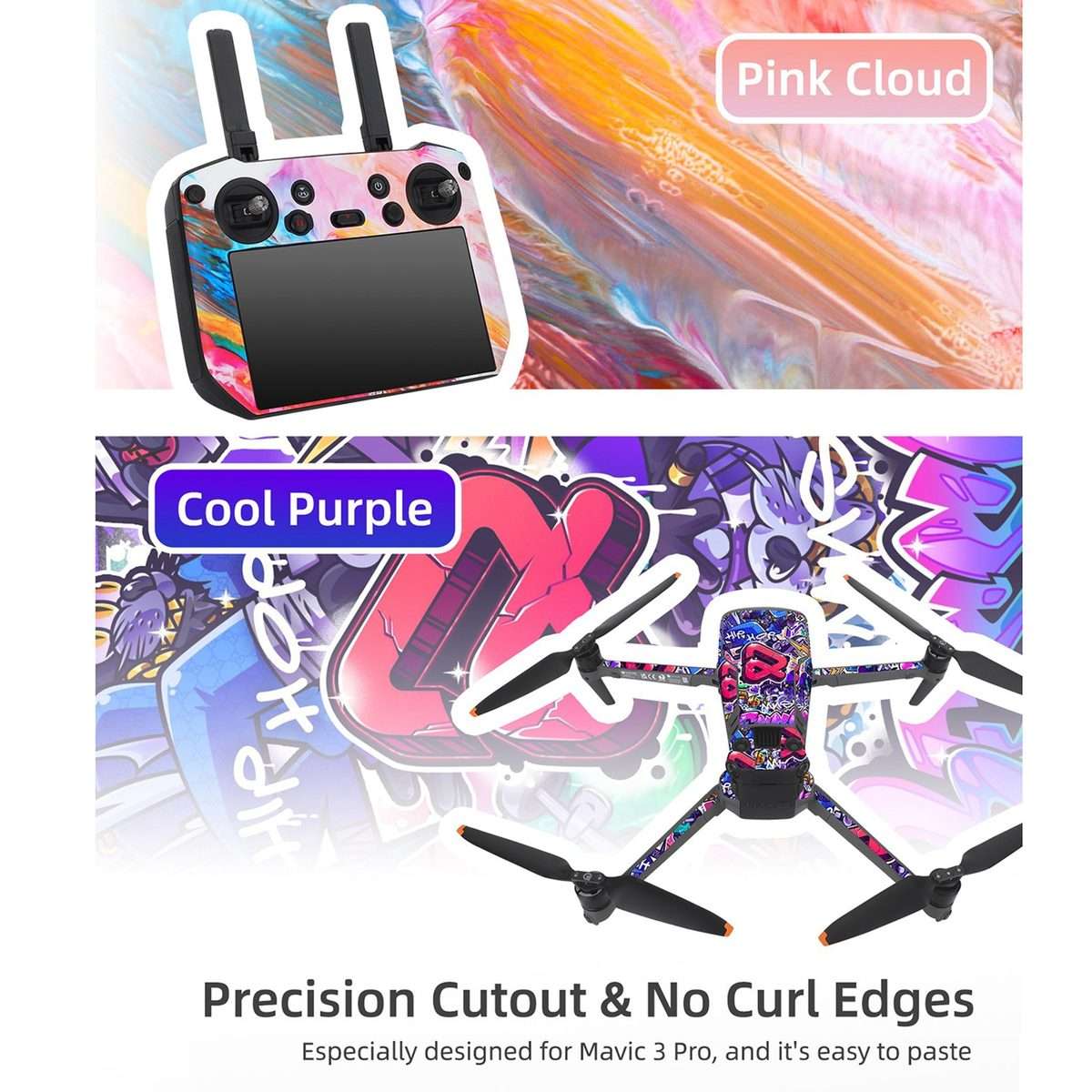 For DJI Mavic 3 Pro / RC Pro Sunnylife Drone Body Remote Control Decorative Stick ... (Pink Cloud)