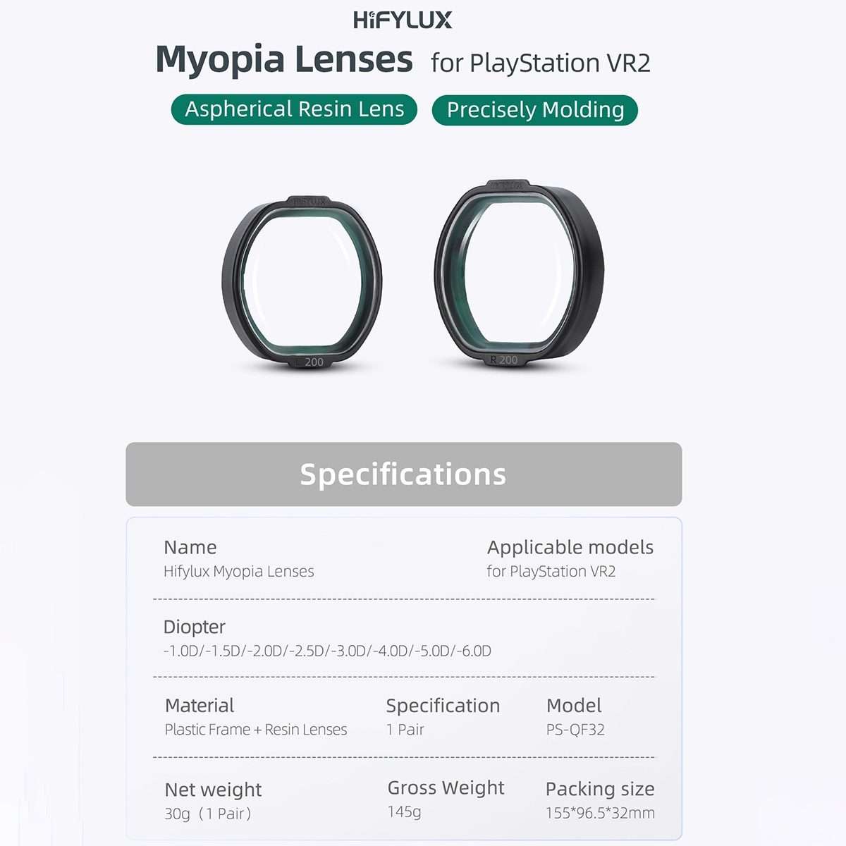 For PlayStation VR2 Hifylux Myopia Glasses Aspherical Resin Lens(-2.5D)