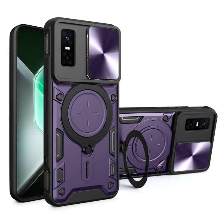 For Infinix GT 30 Pro CD Texture Sliding Camshield Magnetic Holder Phone Case(Purple)